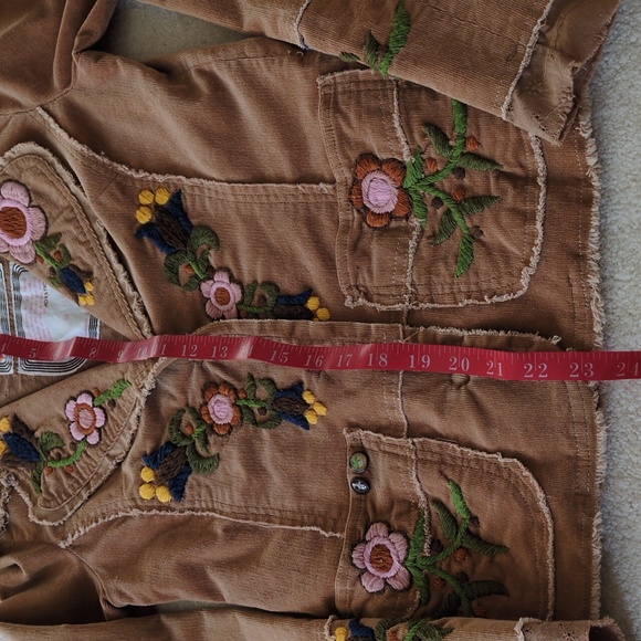 Joystick Blazer Brown Embroidered Corduroy Fringe Patch Pockets Boho - Picture 12 of 13